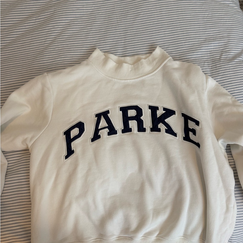 PARKE White Varsity Mockneck denim letters size L/XL